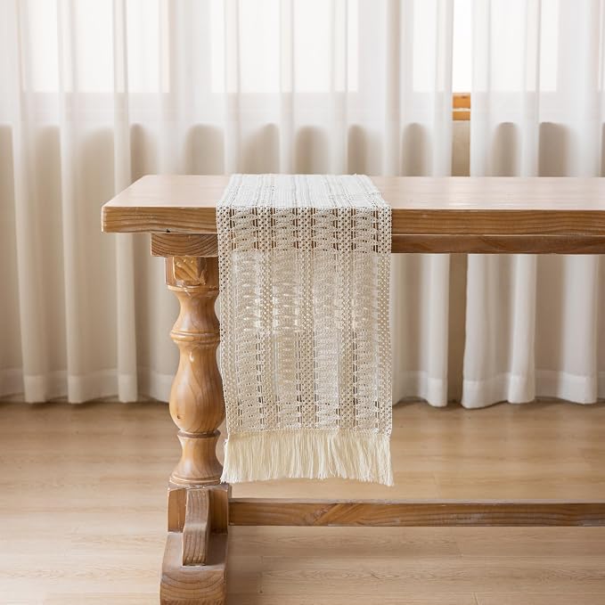 Keketoarrange Boho Macrame Table Runner 12x48 Inch | Woven Burlap Rustic Runner - Image 5