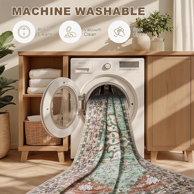 Round Area Rug for Living Room: 6ft Washable Vintage Boho Soft Thin Circle Rug - Image 7