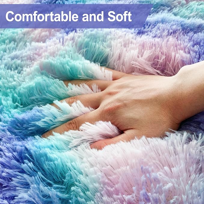 2x8 Ft Purple Rainbow Rug for Girls Bedroom Bedside Runner, Soft Fluffy Rugs - Image 6