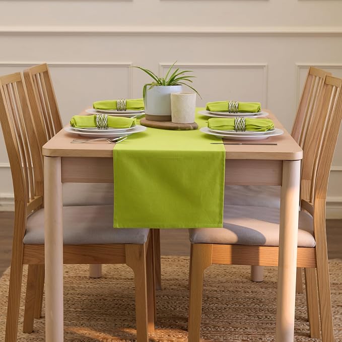 Encasa XO Table Runner, Cotton Canvas Dining Runner 13"x104" | Lime Green - Image 4