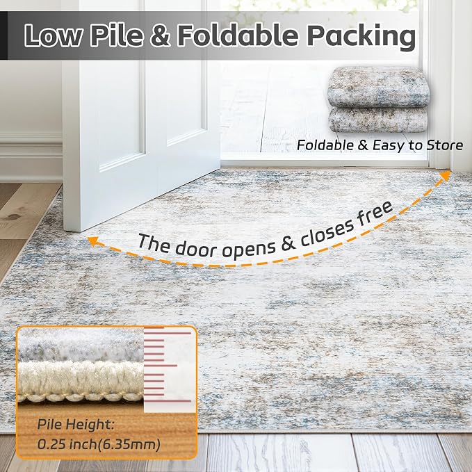Area Rug 9x12 Living Room Rug Washable: No-Slip Abstract Soft Thin Large Brown - Image 7