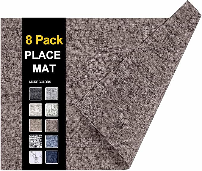 Faux Leather Heat Resistant Placemats 8 Packs, Waterproof Wipeable Dining PU by homing