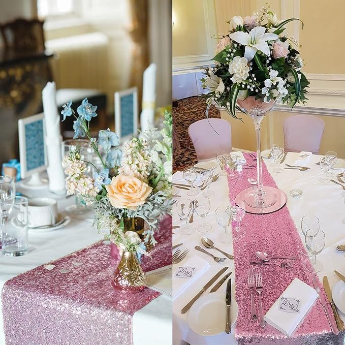 12 Packs 12 X 108 Inch Pink Sequin Table Runner Glitter Dining Table Runner - Image 9
