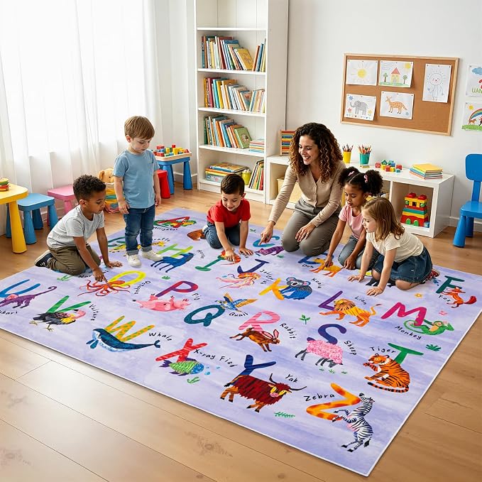 3x5 ABC Classroom Rug for Kids Playroom, Alphabet Rug - Image 3