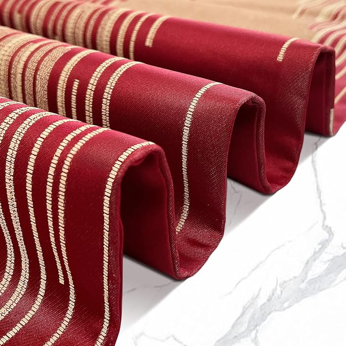 Luxury Red Gold Table Runner 120 Inch Extra Long, Abstract Geometric | Faux - Image 3