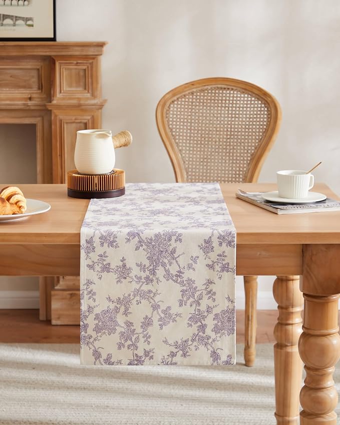 French Pastoral Farmhouse Table Runners, 13x108 Inch Purple | 100% Organic - Image 2
