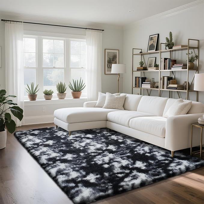 Fluffy Rug Shag Area Rug, Mottling Black 5x8 Area Rugs by Yongyangjuxi