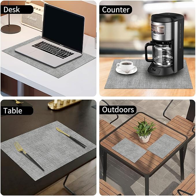 Faux Leather Heat Resistant Placemats 6 Packs, Waterproof Wipeable Dining PU - Image 9