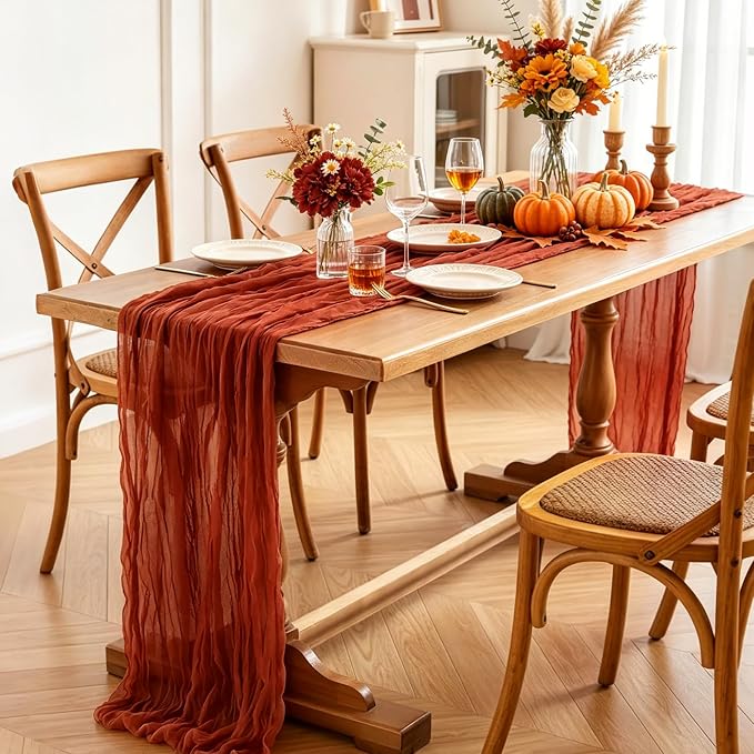 6Pcs Fall Table Runner, 10FT Thanksgiving Cheesecloth Table Runner 35*120inch - Image 4