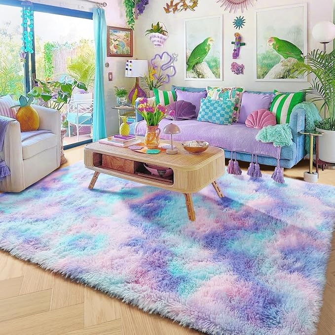 Amdrebio Purple Rainbow Mermaid Area Rugs 9x12 - Image 7