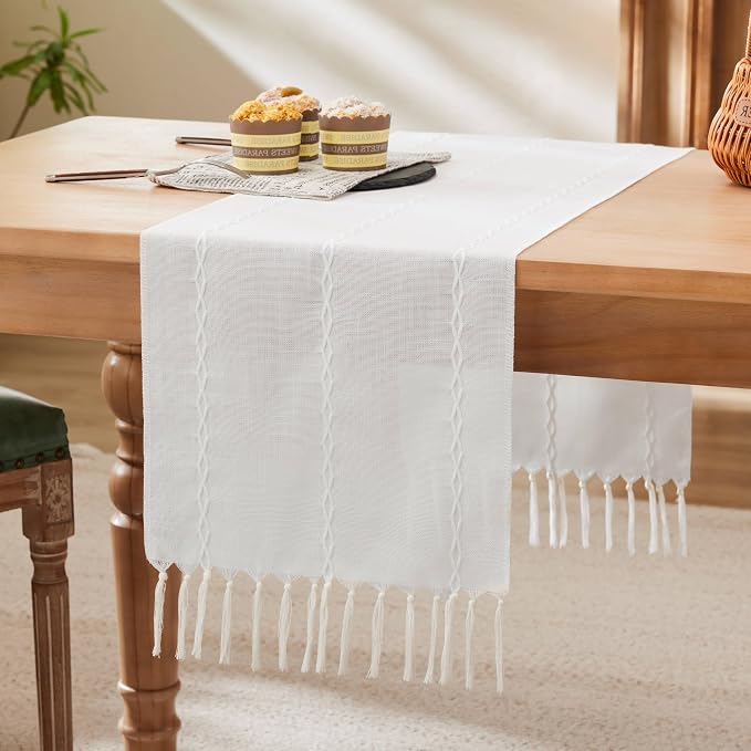 Braided Farmhouse Table Runner, Braided White 13x48 Inch, Cotton Linen Table by Unknown
