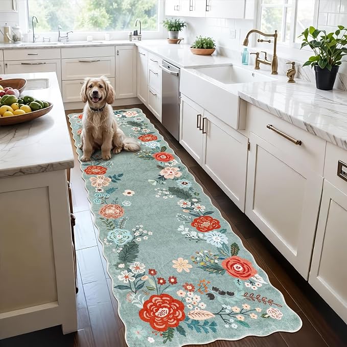 Green Runner Rug, 3x10 Washable Rug Runners by Homcomoda
