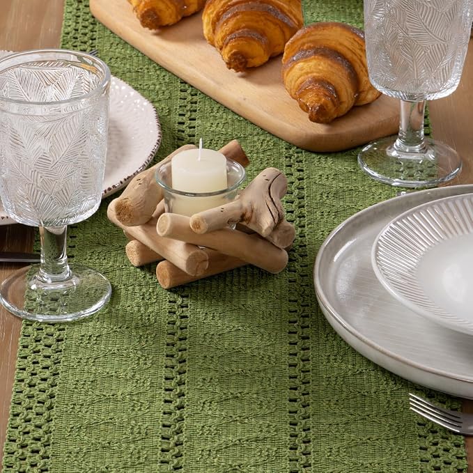MLMW Boho Olive Green Table Runner 60 inches Small Coffee Table Runner Green - Image 2