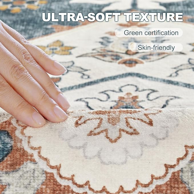 6x9 Washable Area Rug: Vintage Neutral Soft Non Slip Thin Large Floor Carpet - Image 4