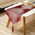 Elegant Modern Red Table Runner, Embroidery Geometric, Ring Tassels | Table by Jiino