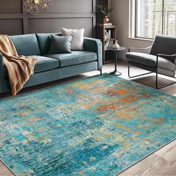 RELEANY Washable Area Rugs 8'x10' Non-Slip Modern Abstract Soft - Image 2