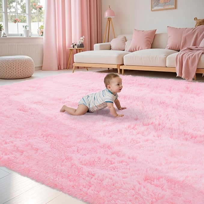 Fluffy Pink Area Rug for Bedroom Living Room Soft 8x10 Fuzzy Washable Rugs by Unknown