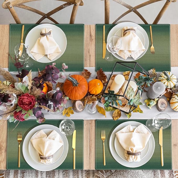 Emvency Farmhouse Placemats Set of 4, 12x18 Inch, Geometric Striped | Sage - Image 7