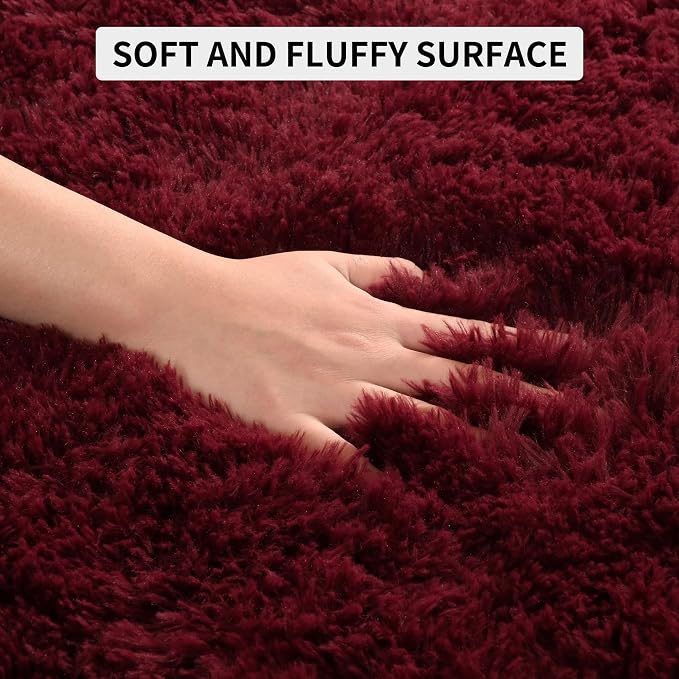 Tepook Fluffy Burgundy Rugs for Living Room, 9x12 Dark Red Area Rug for Bedroom - Image 7