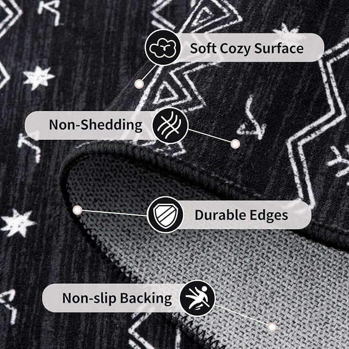 SERISSA Hallway Runner Rug, 2x14 Washable Non-Slip Black and White Runners - Image 4