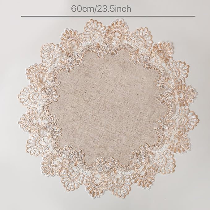 European Antique Jacquard Lace Table Doilies, Small Farmhouse Linen Embroidered - Image 2