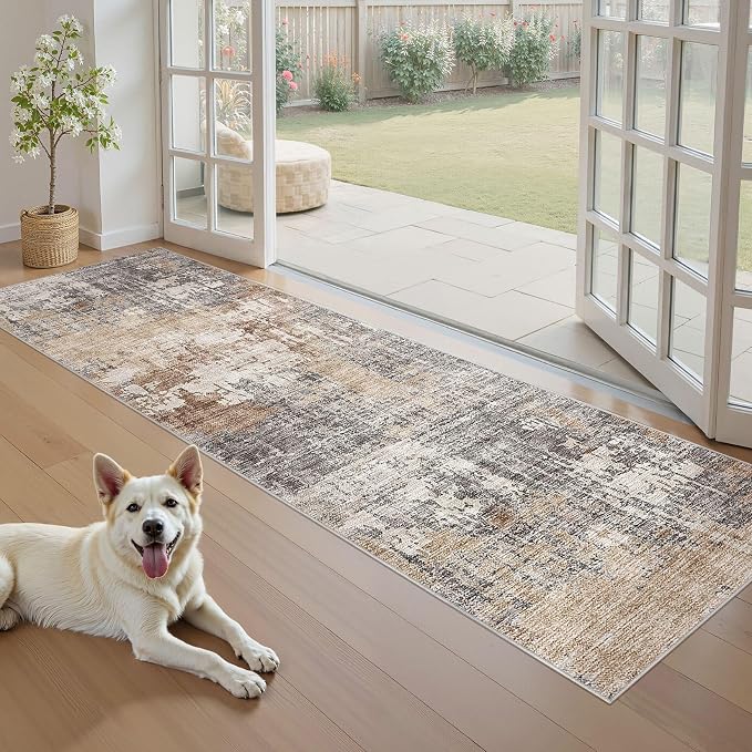 DMOYEST Washable Runner Rug for Hallway: 2.6x8 Neutral Modern Abstract Low Pile - Image 4