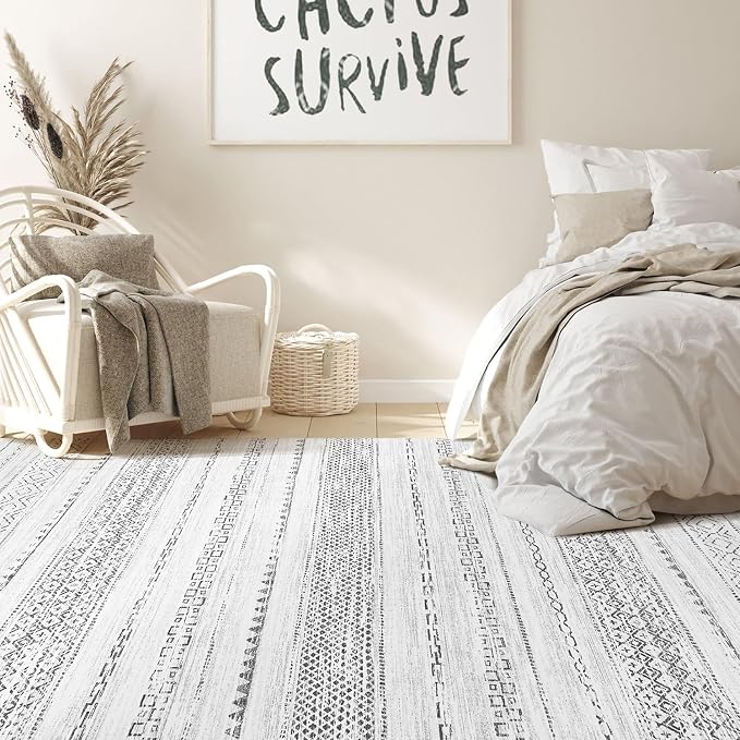 Nakagishi 9x12 Area Rug Living Room: Washable Boho Large Neutral Modern Soft - Image 6