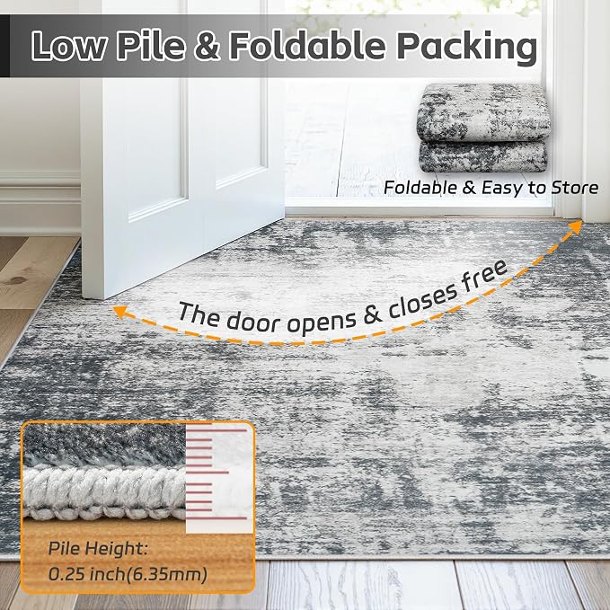 Area Rug 10x14 Living Room Rug Washable: No-Slip Abstract Soft Thin Large Deep - Image 7