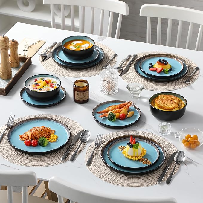 vancasso Plates and Bowls Sets, 24 Pieces Stoneware Dinnerware Sets - Image 7