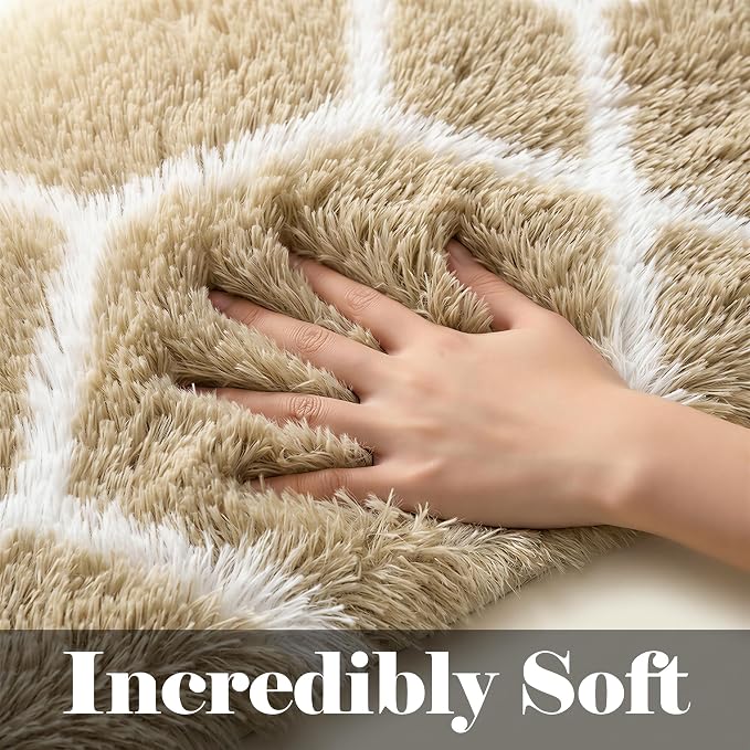 ONASAR Rugs for Living Room Bedroom, 5x8 Fluffy Beige and White Area Rug - Image 2