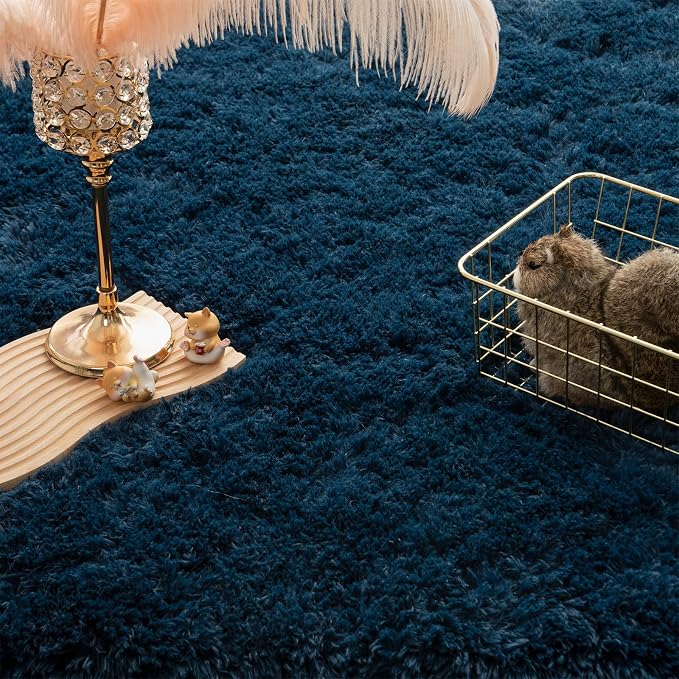 Andecor Shag Area Rug for Living Room, 4x6 Feet Navy Blue Soft Fluffy Indoor - Image 5