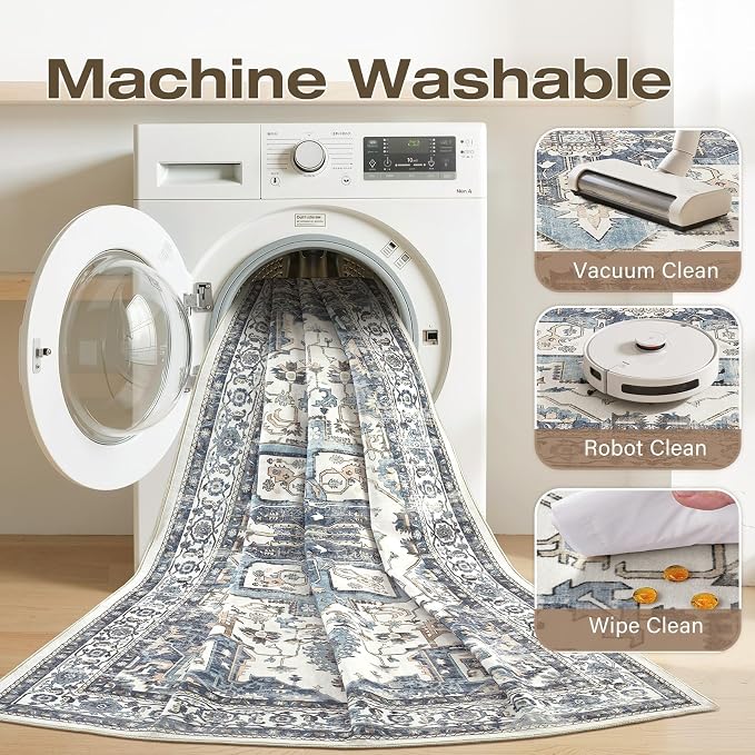 10x14 Area Rugs for Living Room, Washable Non Slip Vintage Distressed Stain - Image 7