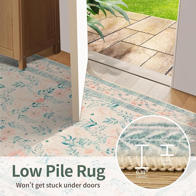 Rugxara 2x6 Floral Runner Rug, Washable Runners - Image 6