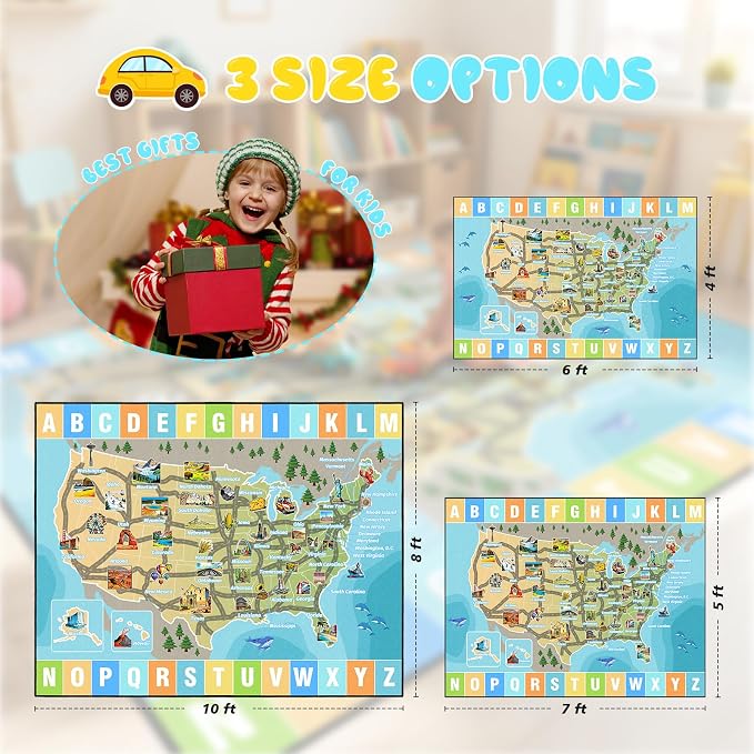 Car Rug Play Mat 4x6 ft, Race Track Map Road Rug - Image 3