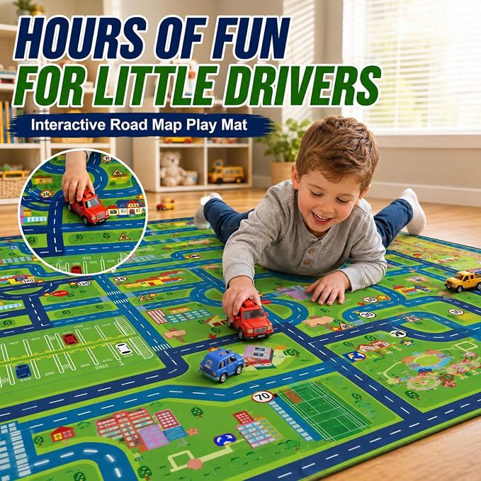 yongjoy Car Rug Road Map Area Rug, Colorful Car-Themed Design, Soft Low-Pile - Image 4