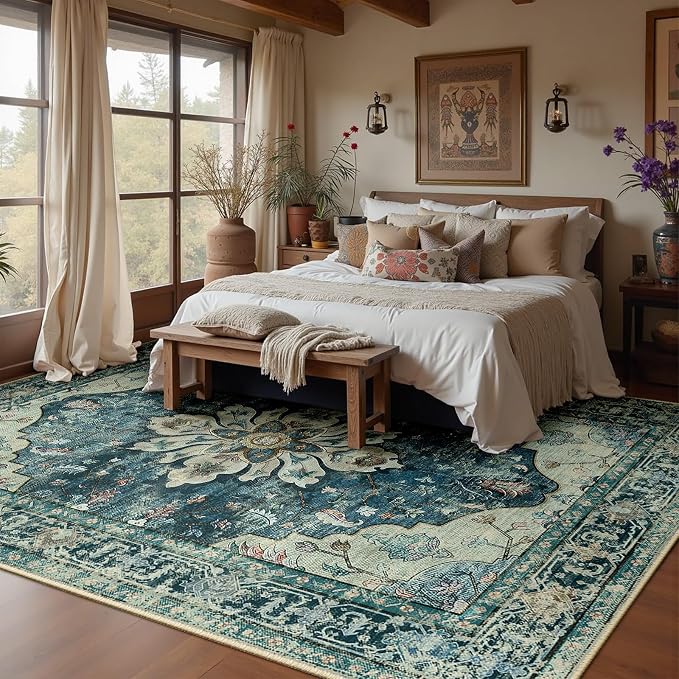 RELEANY Area Rugs Large 10'x14' Washable Non-Slip, Floral Vintage Distress - Image 3