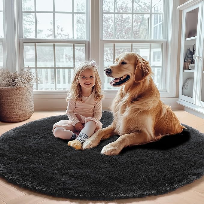 ONASAR Black Round Area Rugs 6ft, Ultra Soft Bedroom Circle Rug - Image 8