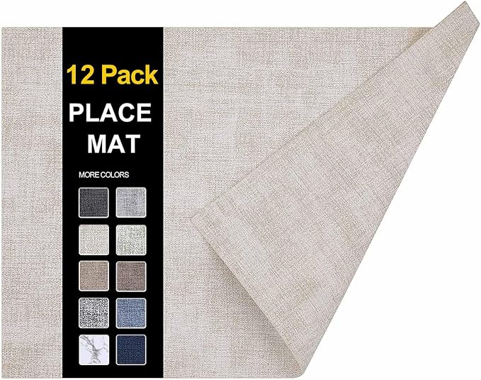 Faux Leather Heat Resistant Placemats 12 Packs, Waterproof Wipeable Dining PU by homing