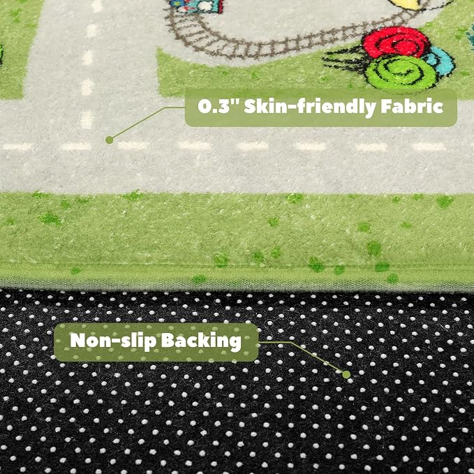 LIVEBOX Green Kids Playroom Rug, Non-Slip Soft Car Rugs Play Mat - Image 3