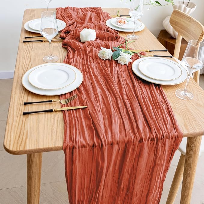 Cheesecloth Fall Table Runner Terracotta 10FT Boho Gauze, 3 Pack | 120 Inch - Image 6