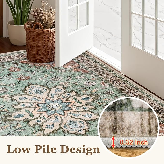 3x5 Area Rugs Living Room Rug: Washable Vintage Distressed Floral Rug No Slip - Image 9