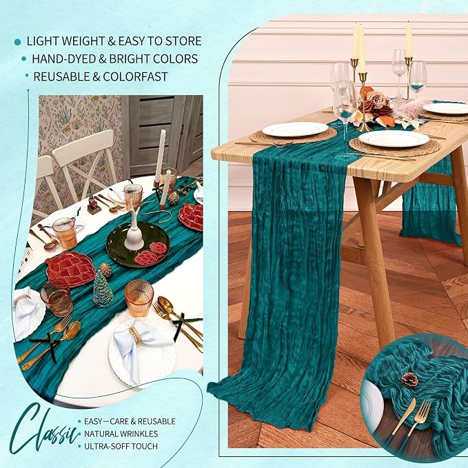 4 Pack Cheesecloth Table Runner 10FT Teal Table Runner Boho Gauze Cheese Cloth - Image 5