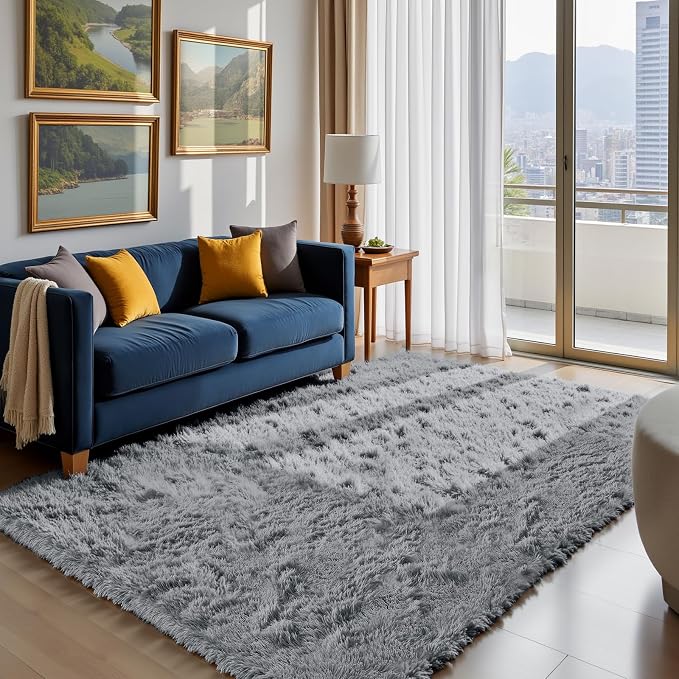 Fluffy Rug Shag Area Rug, Light Grey 5x8 Area Rugs - Image 3