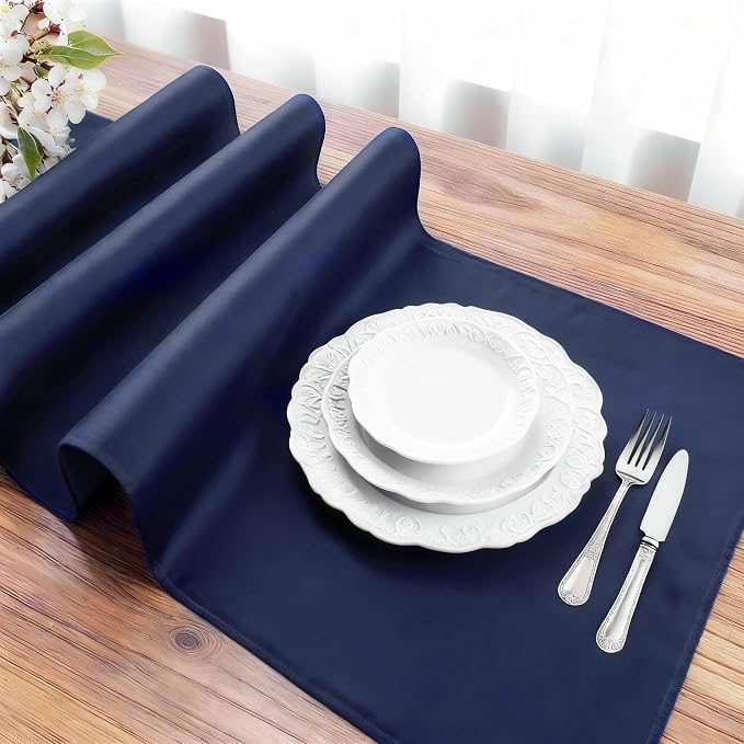 FOLINS&HOME Navy Blue Waterproof Decorative Table Runner 90 Inches Long | - Image 3