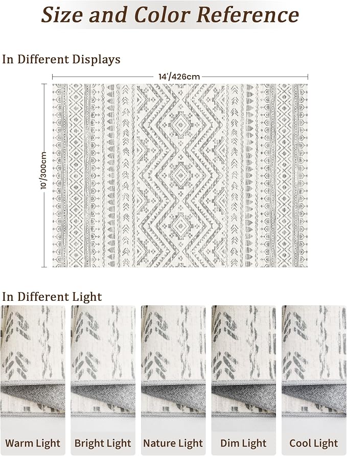 Miukiki 10x14 Area Rugs for Living Room Moroccan Washable Rugs Non Slip Indoor - Image 2