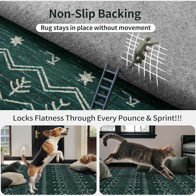 SERISSA 2x6 Kitchen Runner Rug, Washable Non-Slip Dark Green Boho Rug, Soft - Image 5