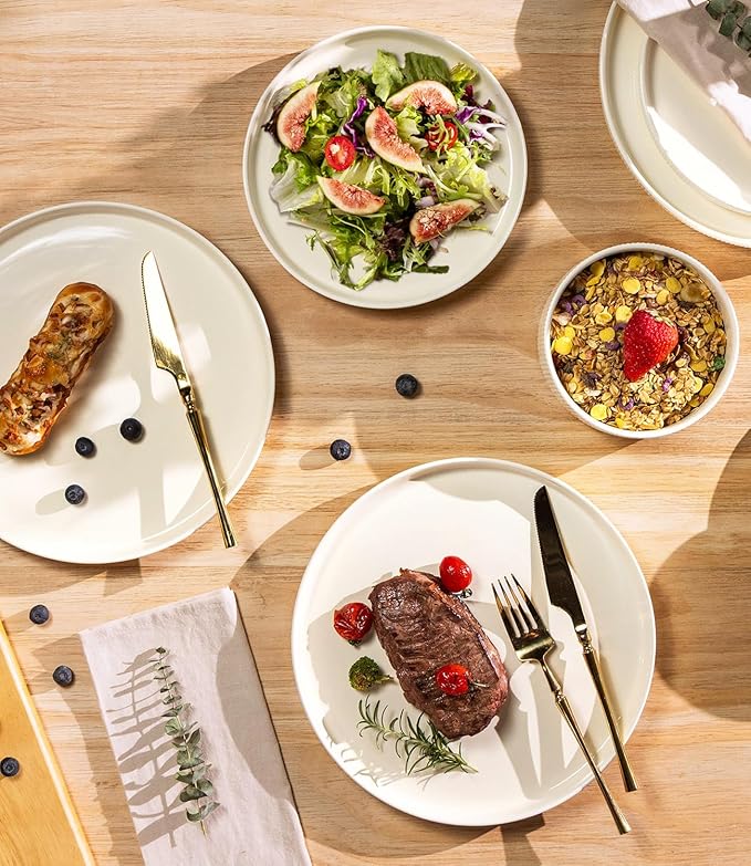 Ceramic Dinnerware Set for 4, 12-Piece Plates and Bowls Set | Lightweight - Image 3