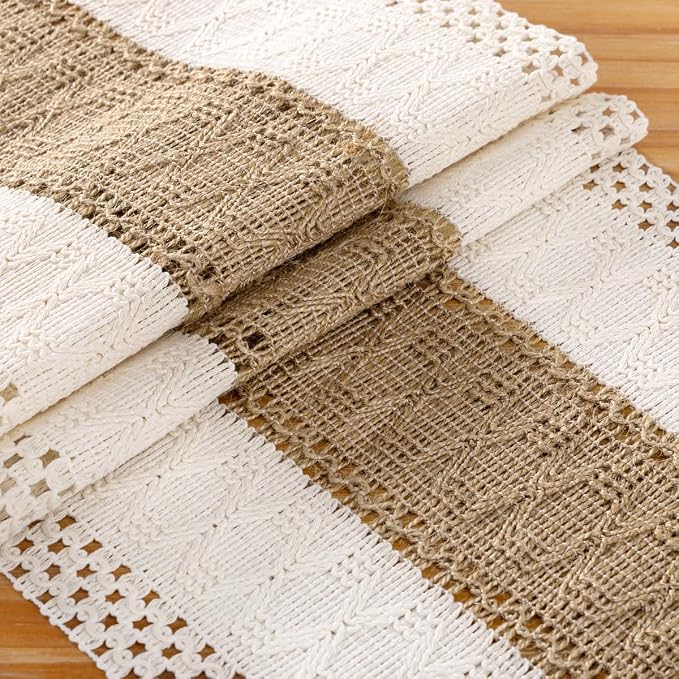 DeZerlor Ivory& Burlap Boho Macrame Farmhouse Woven Table Runner 108Inch | - Image 7