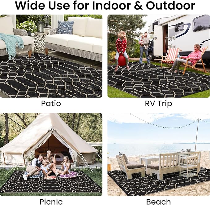 Smiry Outdoor Rug 9x12 ft, Waterproof Reversible Plastic Straw Rugs, Boho - Image 8