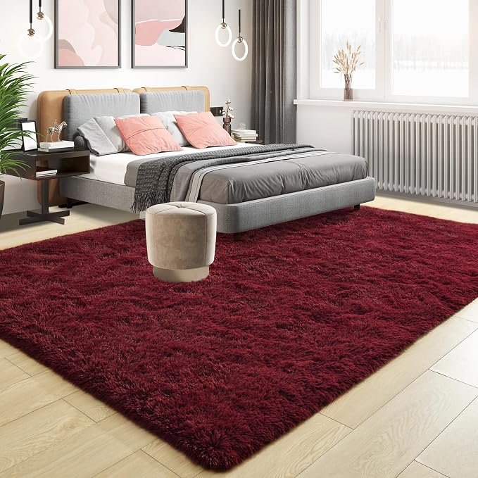Tepook Fluffy Burgundy Rugs for Living Room, 9x12 Dark Red Area Rug for Bedroom - Image 2